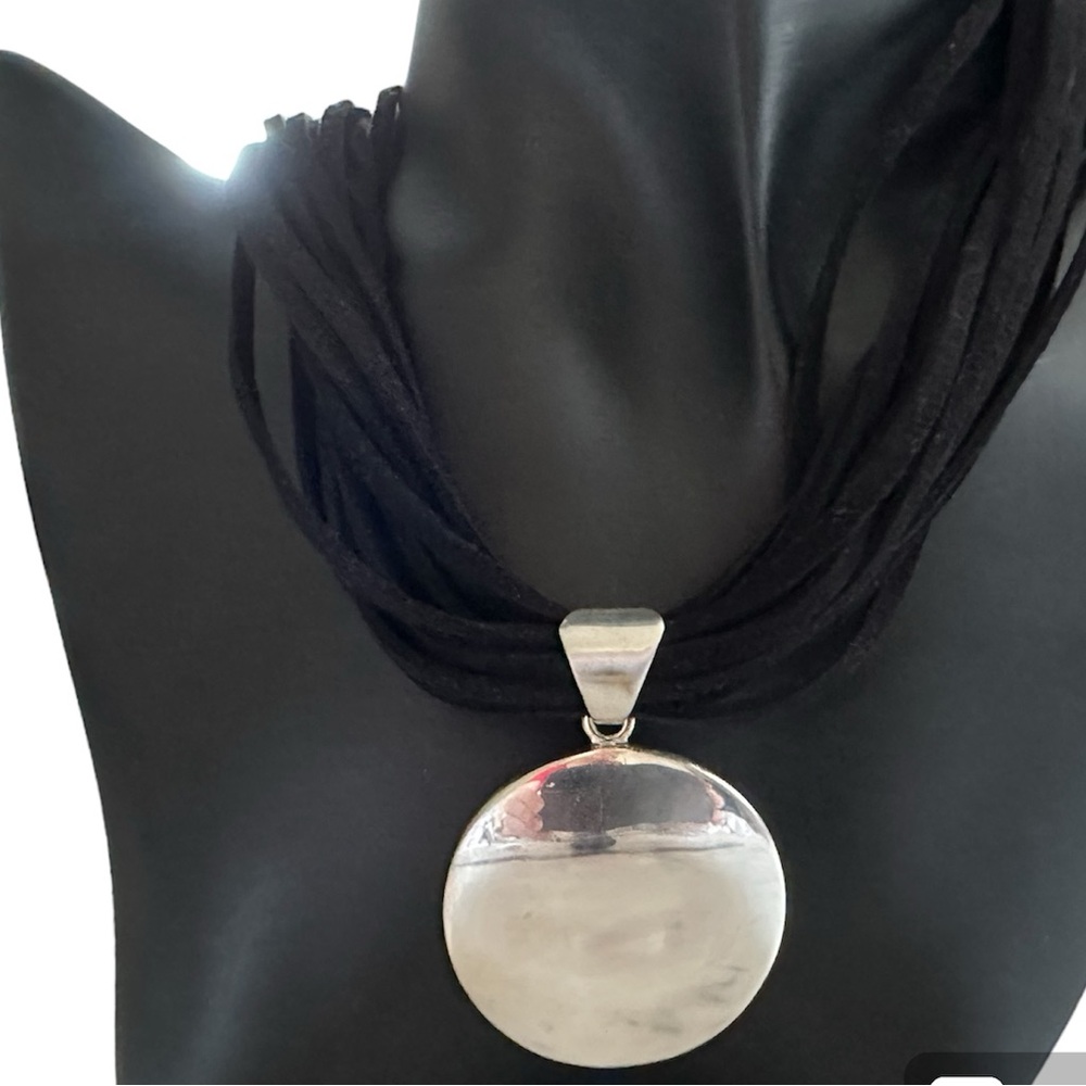 Retired Silpada Multi Strand Leather Suede Necklace Sterling Silver Disc Pendant